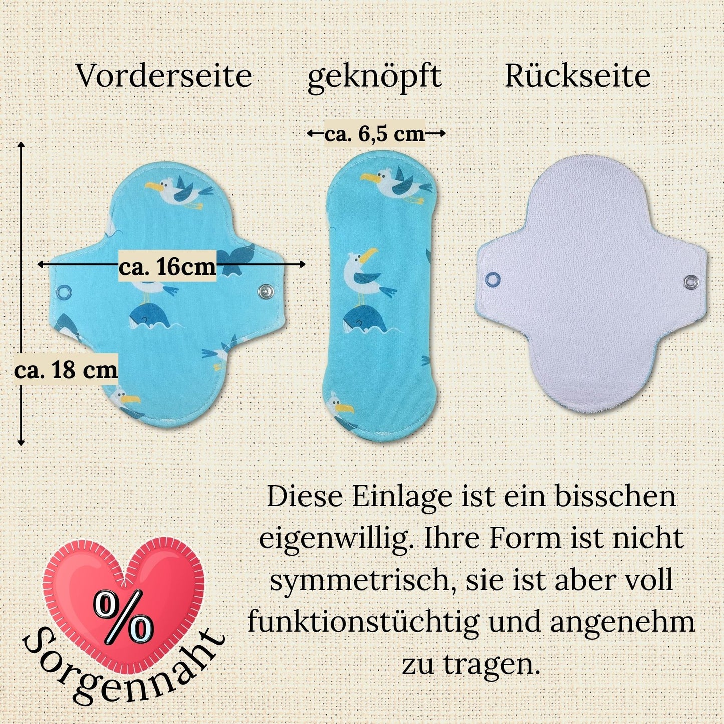 B-WARE große Slipeinlage mit PUL & Flügeln - Motiv: Mövenfreunde