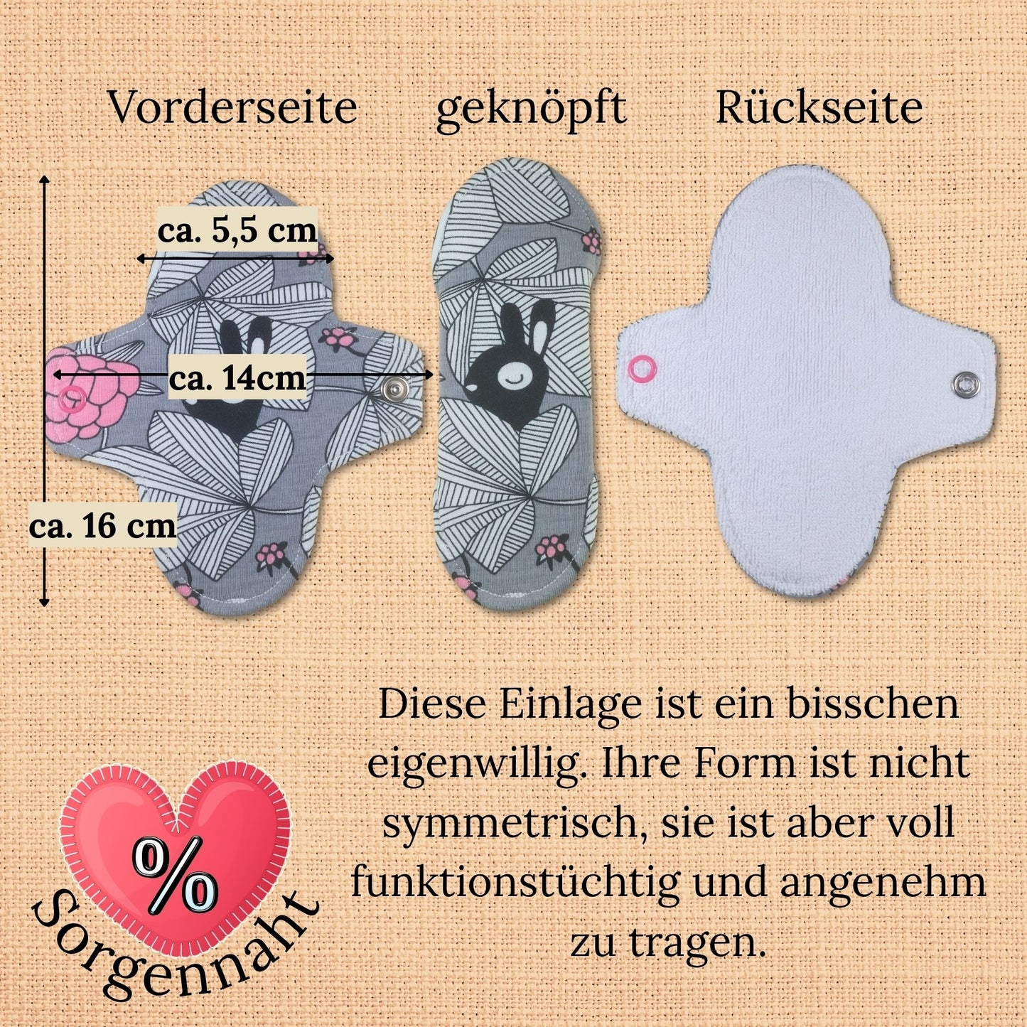B-WARE Slipeinlage mit PUL & Flügeln - Motiv: Hase