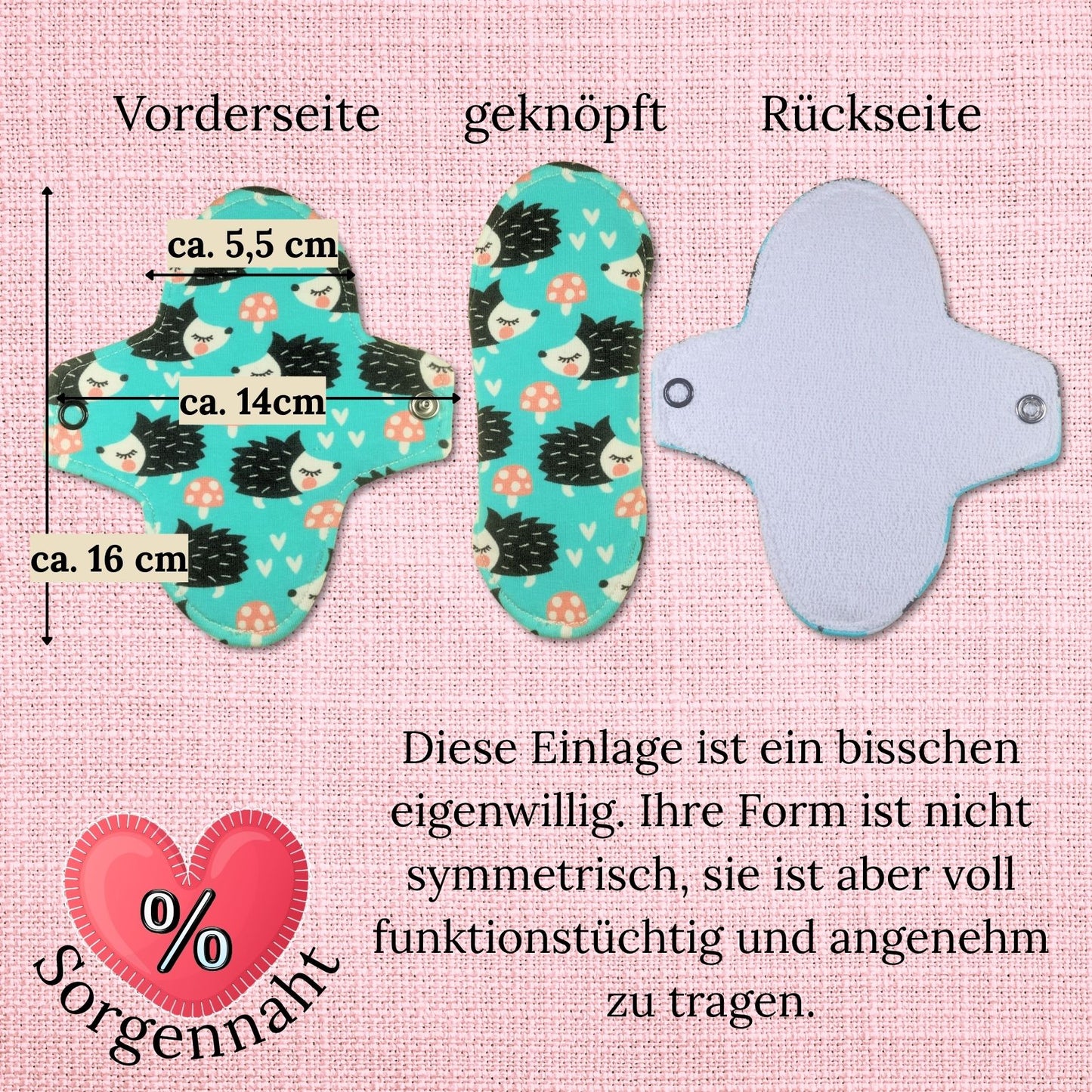 B-WARE Slipeinlage mit PUL & Flügeln - Motiv: Igel