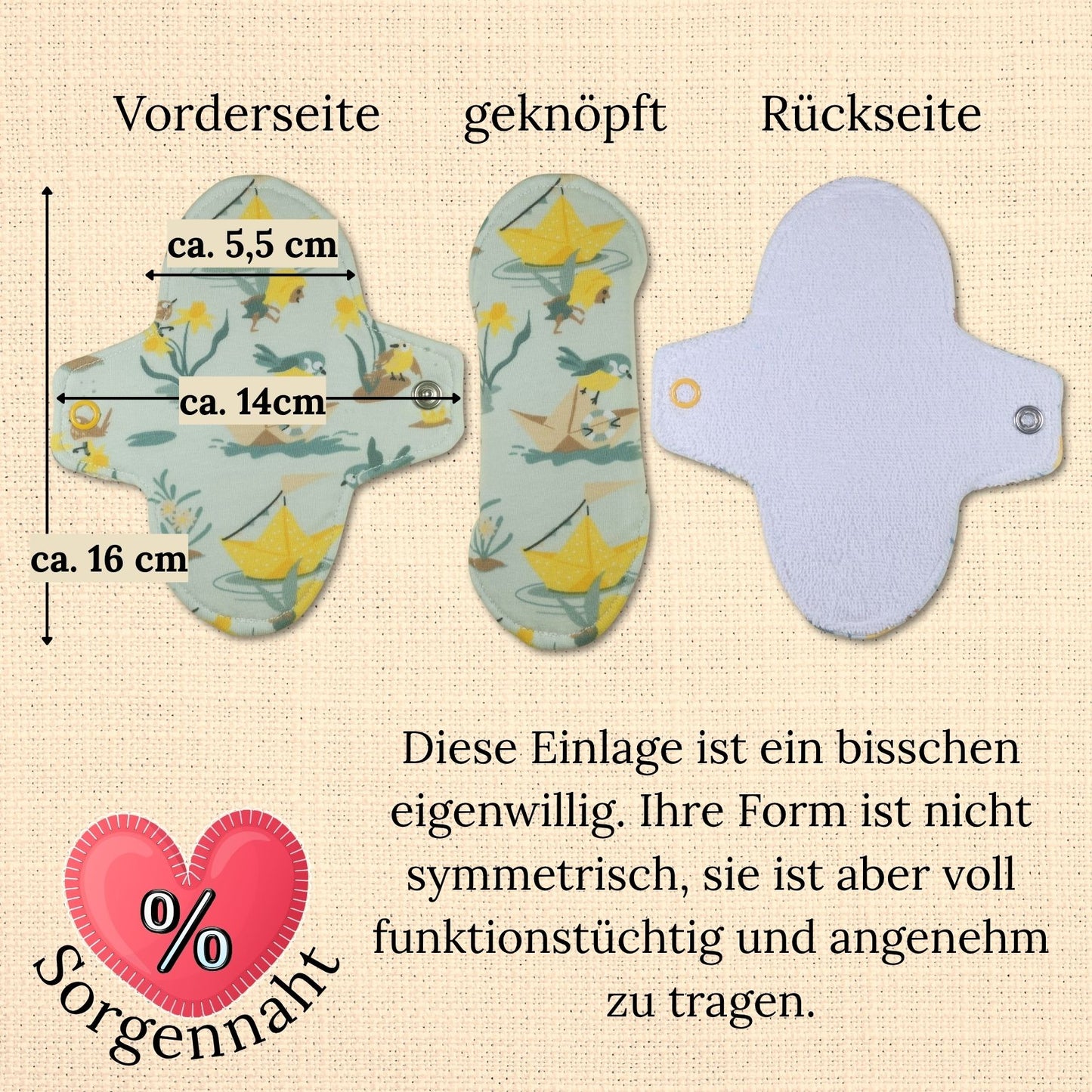 B-WARE Slipeinlage mit PUL & Flügeln - Motiv: Teichfreunde